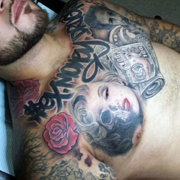 Money Rose Tattoo On Chest