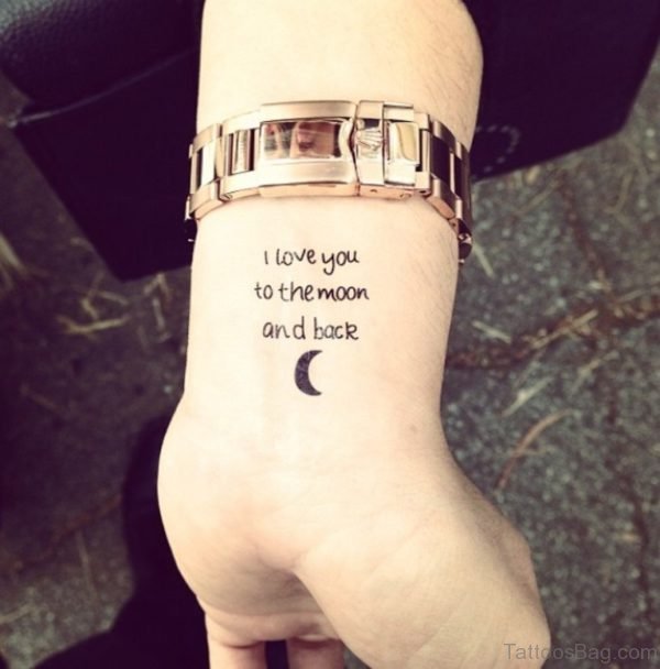 Moon And Wording Tattoo