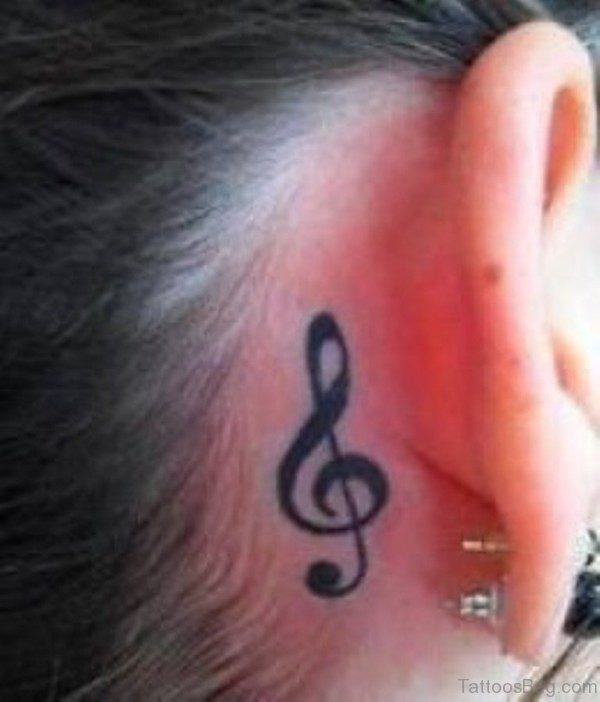 Music Note Tattoo Below Ear