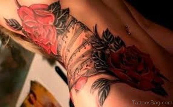 Music Notes And Rose Tattoo