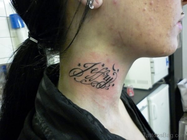 Name Lettering Tattoo On Right Side Neck