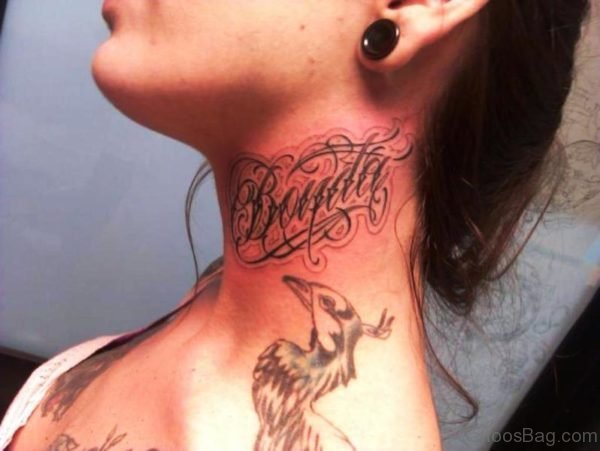 Name Tattoo On Left Side Neck