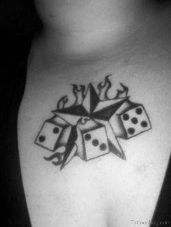 Nautical Star And Dice Tattoo On Chest