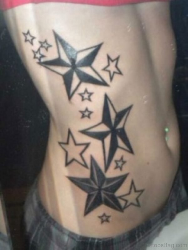 Nautical Star Tattoos On Rib Side