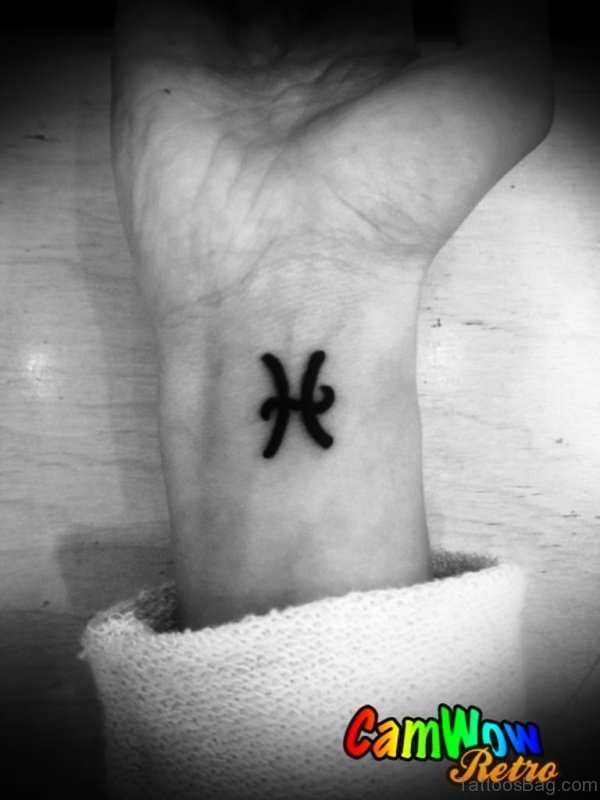 Nice Black Pisces Symbol Wrist Tattoo