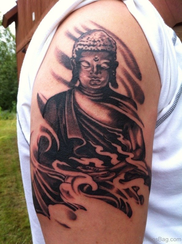 Nice Buddha Tattoo On Shoulder