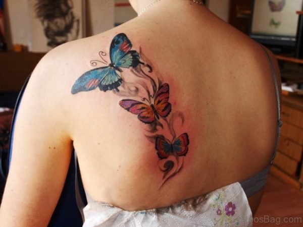 Nice Butterfly Tattoo On Shoulder Back
