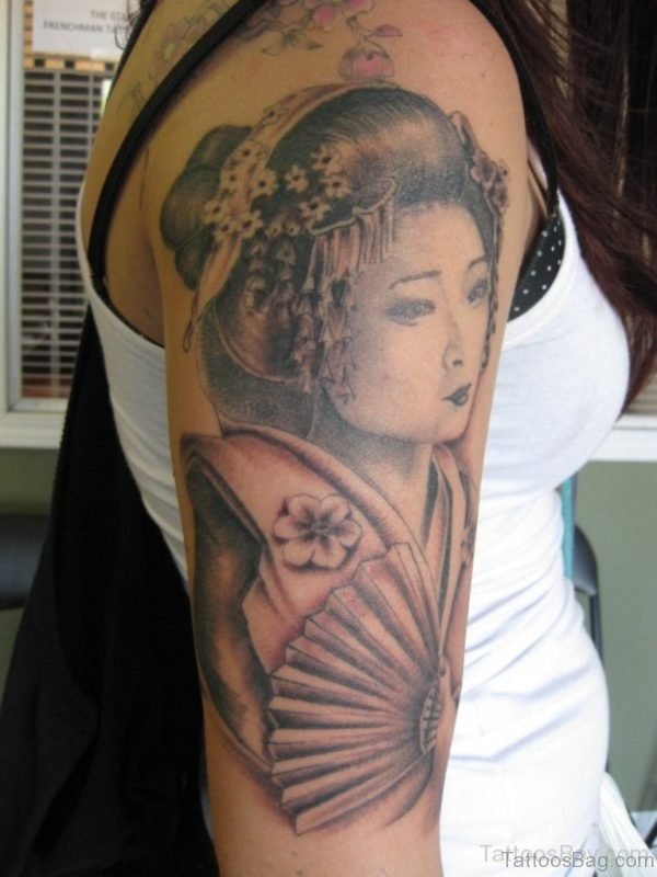 Nice Geisha Tattoo On Shoulder
