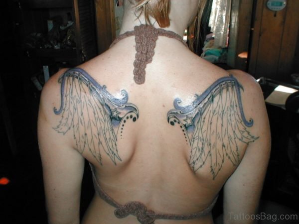 Nice Grey Ink Wings Tattoo 