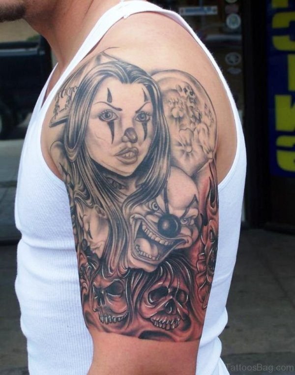 Nice Lady And Skull Tattoo