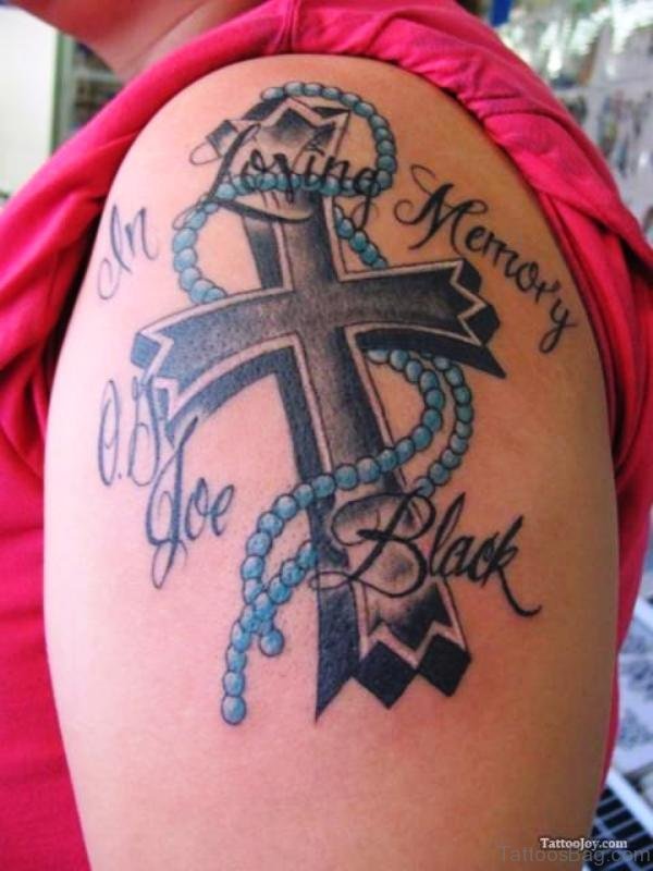 Nice Memorial Cross Tattoo Design 