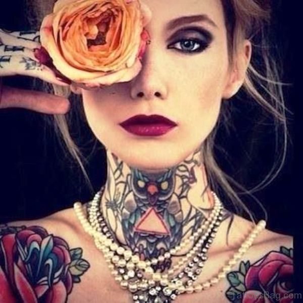 Nice Owl Tattoo On Neck