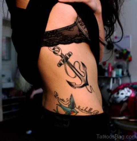 Nice Rope Anchor Tattoo On Rib Side For Girls