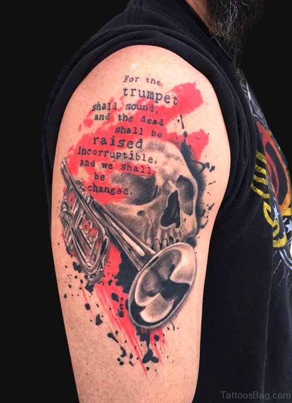 Nice Skull With Music Tattoo 