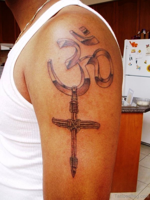 Om And Cross Tattoo 