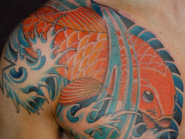 Orange Fish Tattoo On Chest