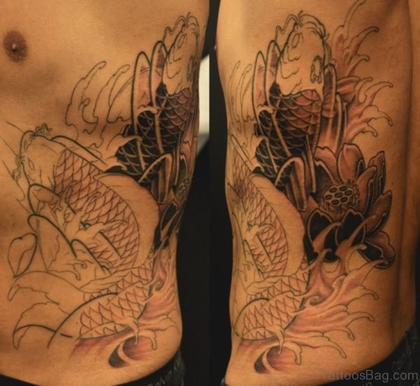 Outline Fish Tattoo On Rib