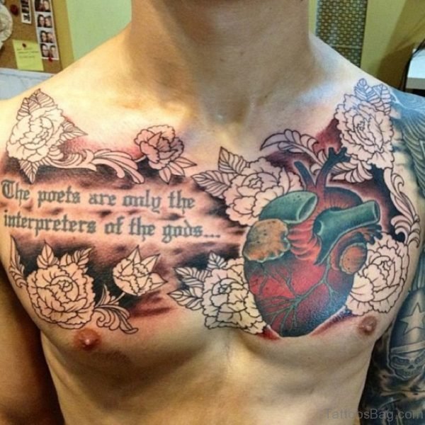 Outline Flower And Heart Tattoo