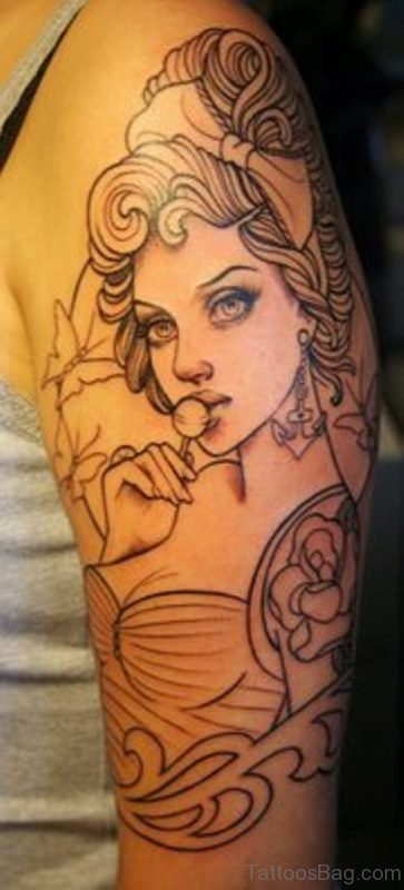 Outline Girl Portrait Tattoo