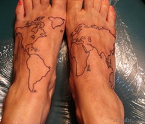 Outline Map Tattoos On Feet 