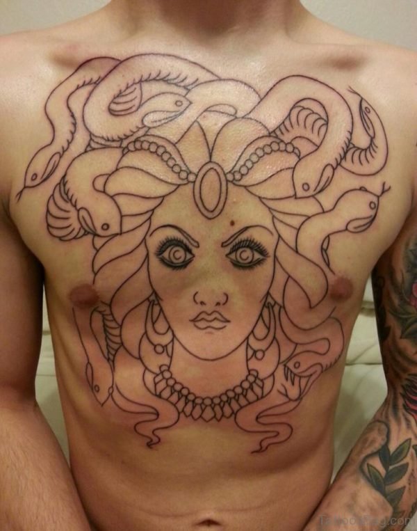Outline Medusa Tattoo On Chest For Men