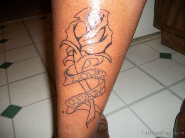 Outline Rose Tattoo on Leg