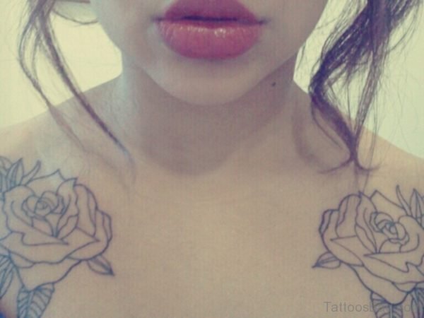 Outline Rose Tattoo On Chest
