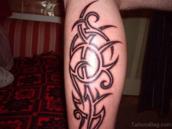 Outline Tribal Tattoo On Leg