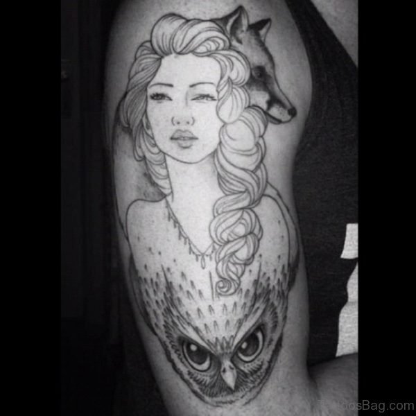 Owl On Head Portrait Tattoo