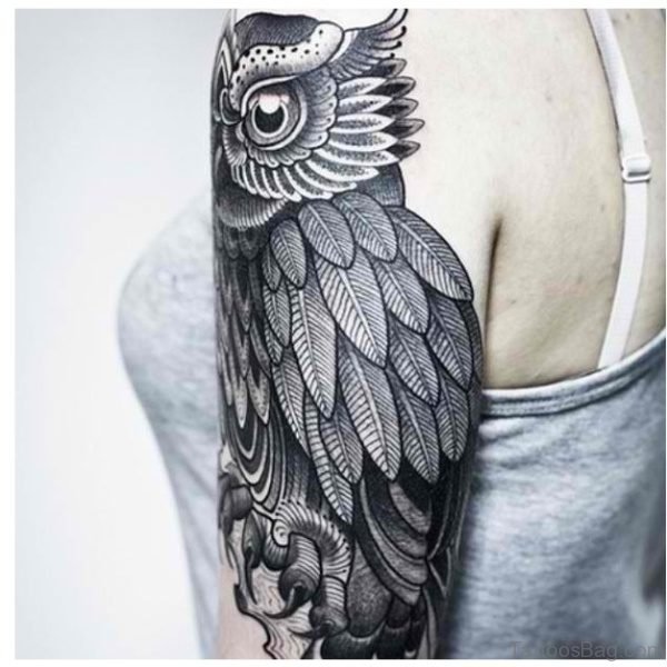 Owl Pattern Half Sleeves Shoulder Tattoo
