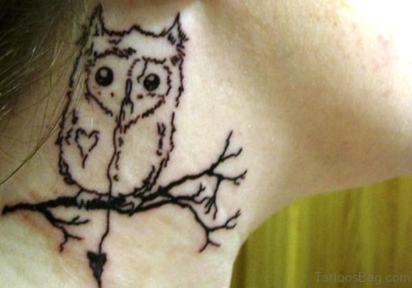 Owl Tattoo On Neck