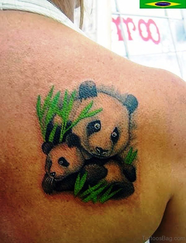 Panda And Baby Shoulder Tattoo