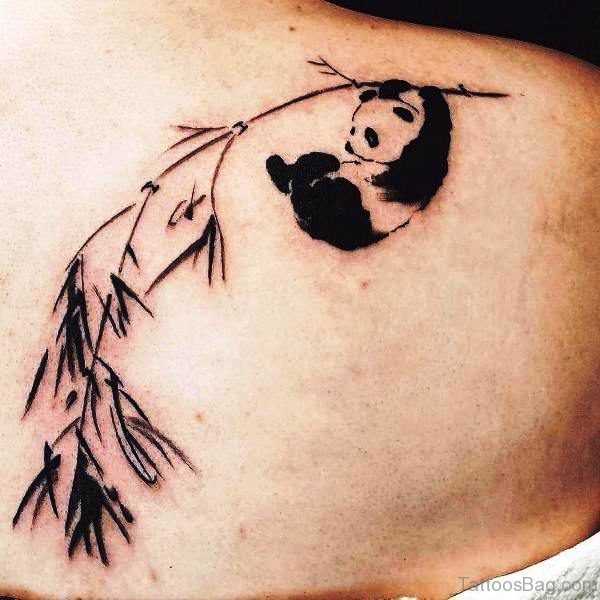 Panda Hanging On Branch Shoulder Tattoo