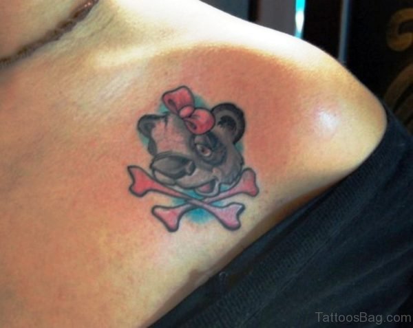 Panda Head Tattoo On Front Shoulder