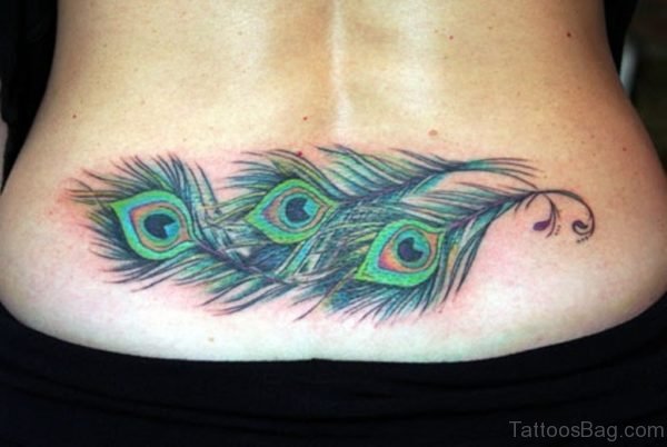 Peacock Feather Tattoo Design On Lower Back
