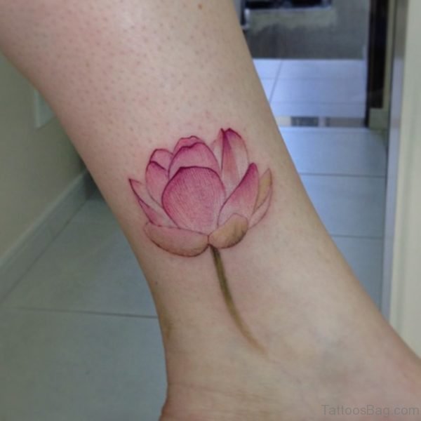 Pink Lotus Flower Tattoo on Ankle