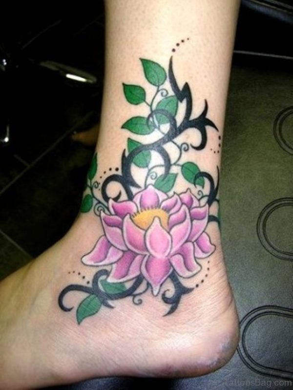 Pink Lotus Tattoo On Ankle