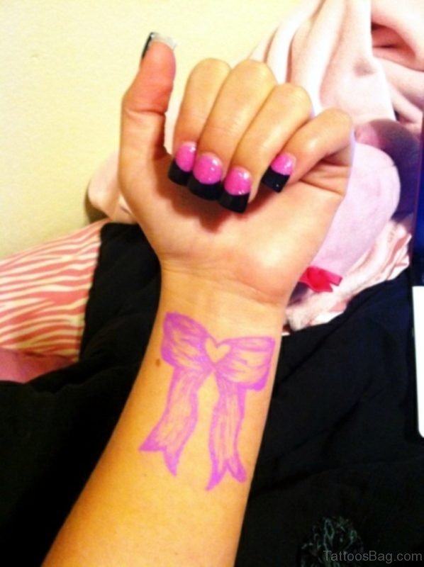 Pink Ribbon Tattoo On Wrist