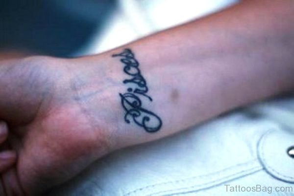Pisces Lettering Wrist Tattoo