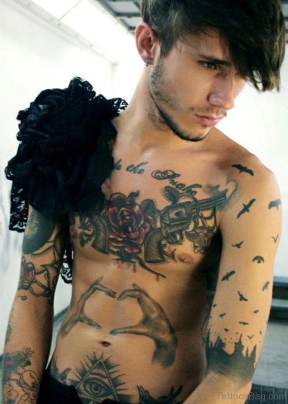 Pistol Rose And Gun Tattoo
