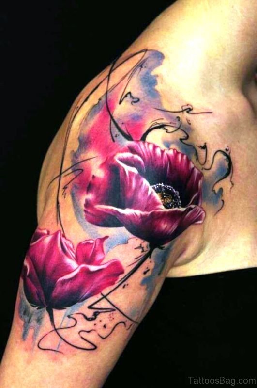 Poppy Flower Tattoo On Shoulder