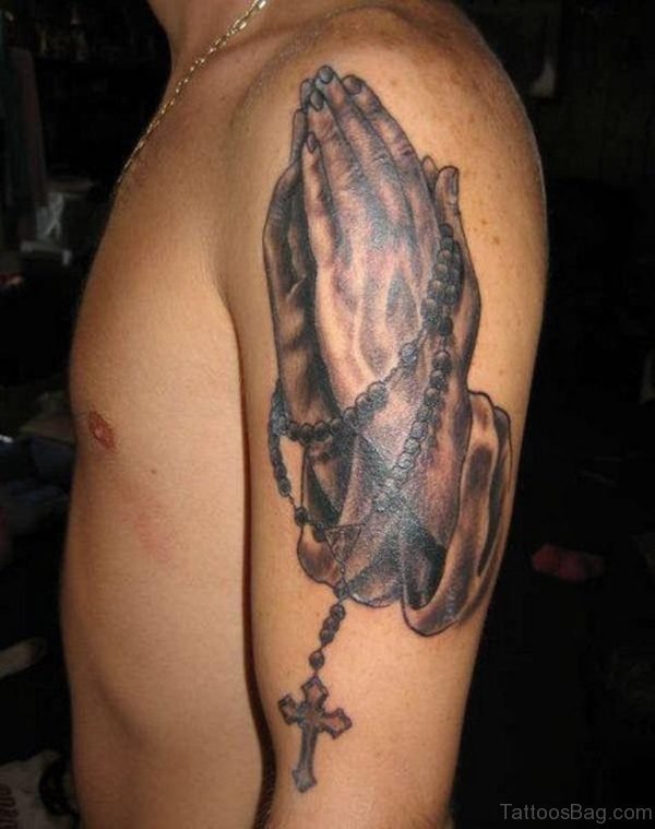Praying Hands Tattoo On Shoulder