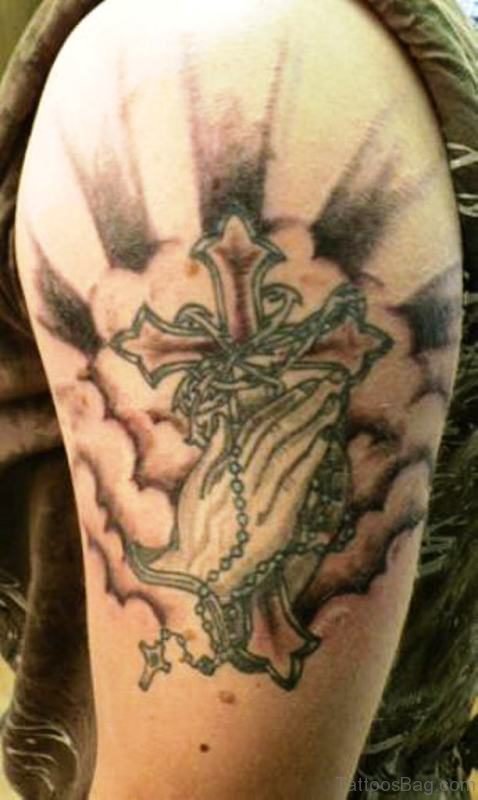 Praying Hands With Cross Tattoo Design 