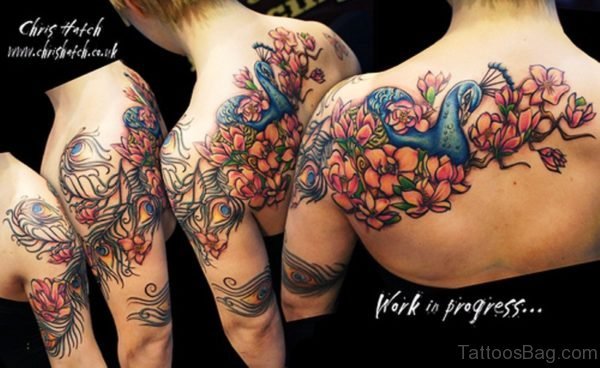 Preety Flowers Tattoo On Shoulder