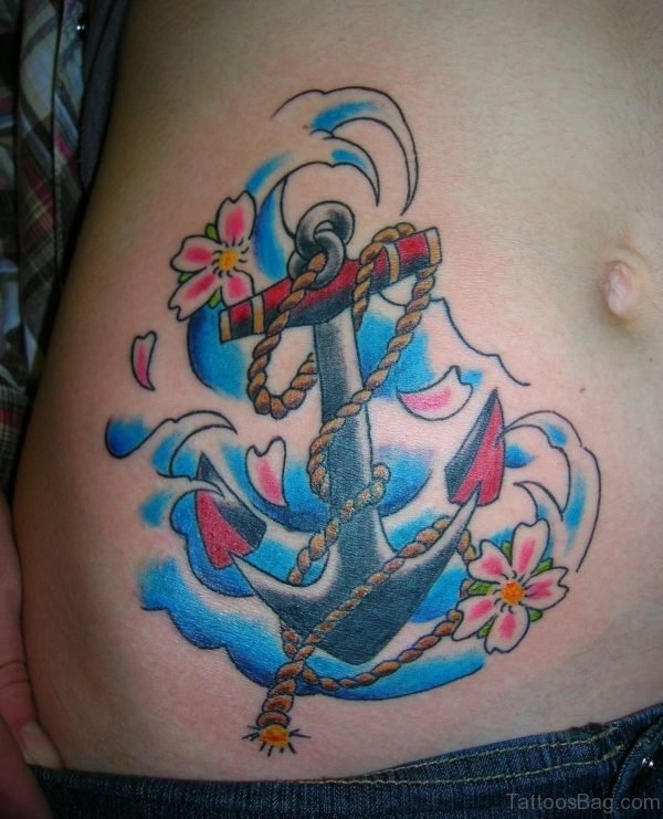 Pretty Anchor Tattoo On Rib