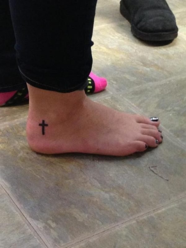 Pretty Cross Tattoo On Ankle