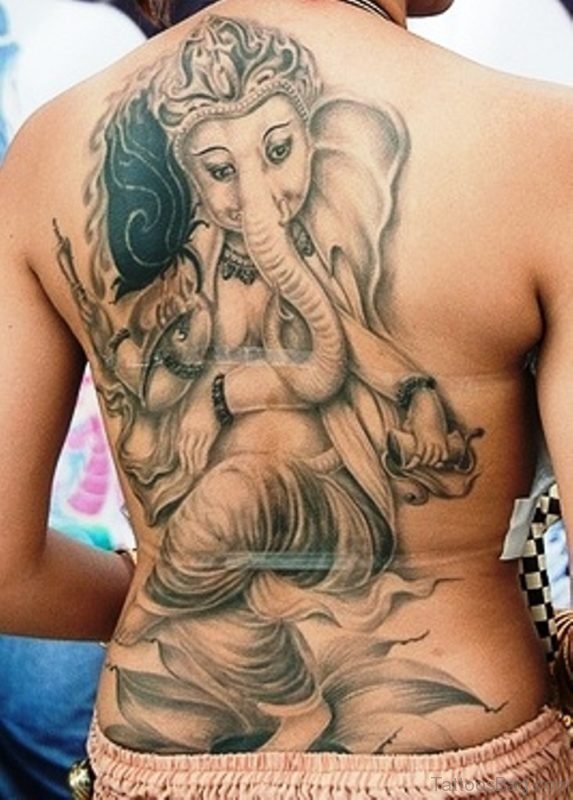 Pretty Ganesha Tattoo On Back