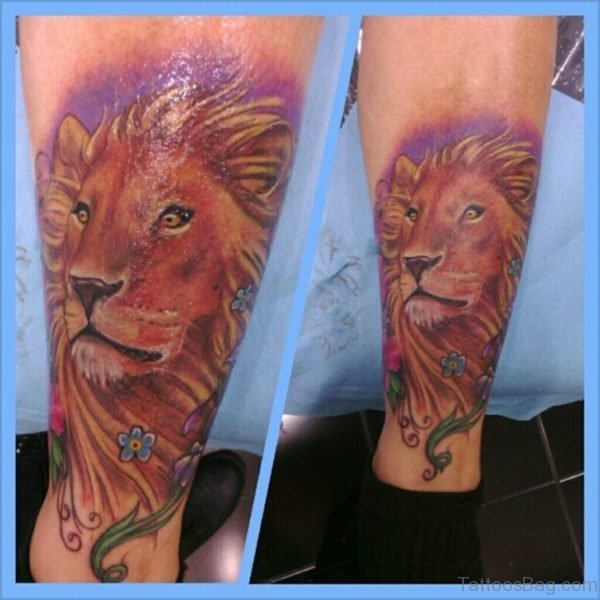 Pretty Lion Tattoo On Leg