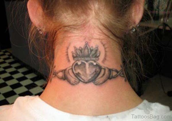 Queen Heart Tattoo On Neck