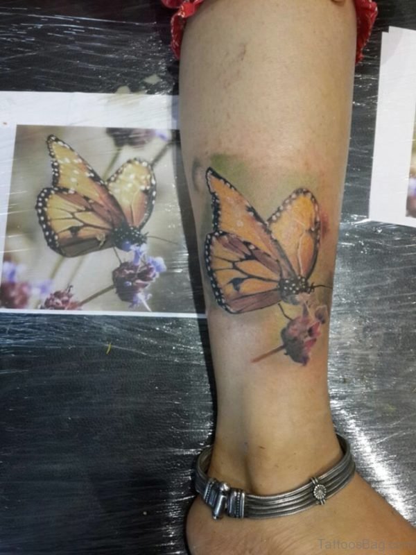 Realistic Butterfly Tattoo On Ankle